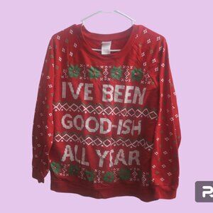 Freeze" i've been good-ish all year" ugly christmas sweater in read white green